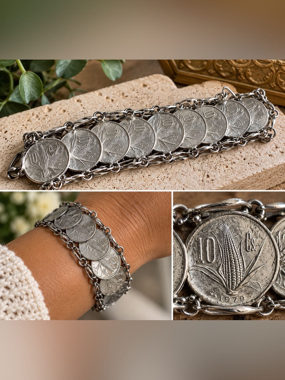 Vintage 1979 Mexican Centavos Coin Bracelet|Mexico Coin Jewelry